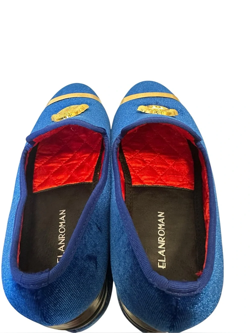 Blue Velvet Gold-Accent Men’s Slip-On Loafers